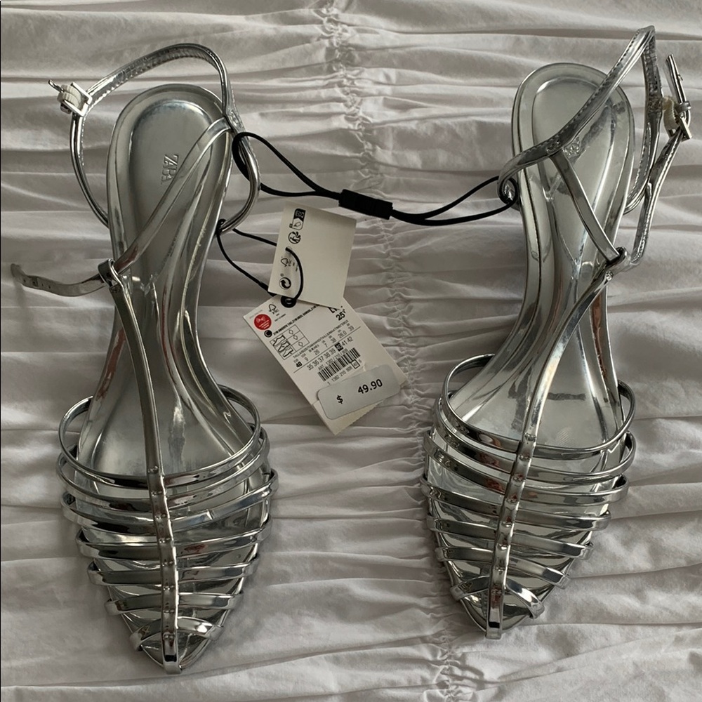 Zara Metallic Strappy Heels